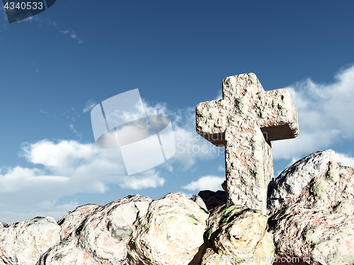 Image of stone cross under cloudy sky - 3d illustration