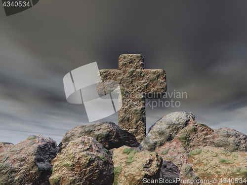 Image of stone cross under cloudy sky - 3d illustration