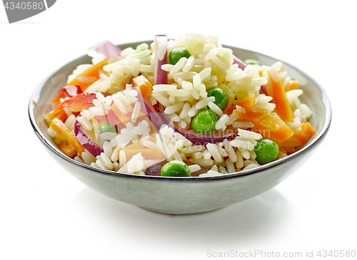 Image of bowl of boiled rice with vegetables