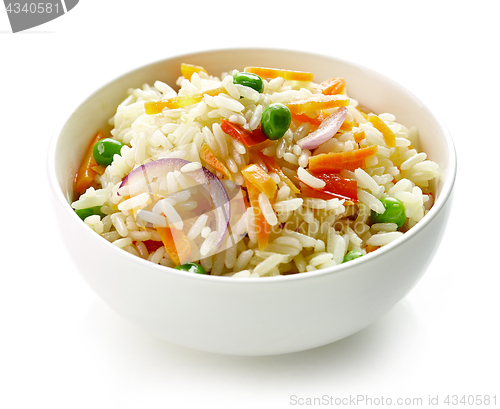 Image of bowl of boiled rice with vegetables