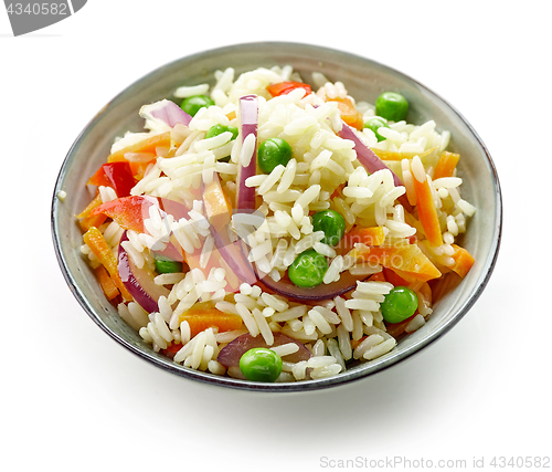 Image of bowl of boiled rice with vegetables