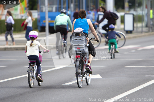 Image of Group of cyclist at bike race on the streets of the city