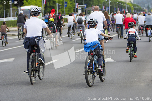 Image of Group of cyclist at bike race on the streets of the city
