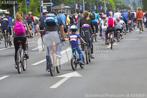 Image of Group of cyclist at bike race on the streets of the city