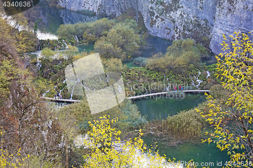 Image of Autumn view of beautiful waterfalls in Plitvice Lakes National P