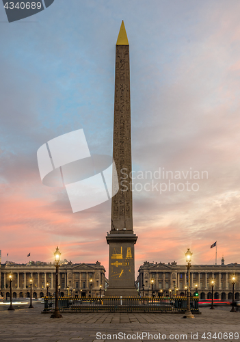 Image of Obelisk Monument at sunrise at Place de la concorde Paris