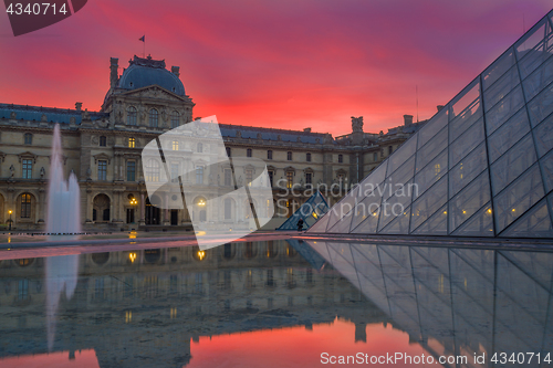 Image of  View of famous Louvre Museum with Louvre Pyramid