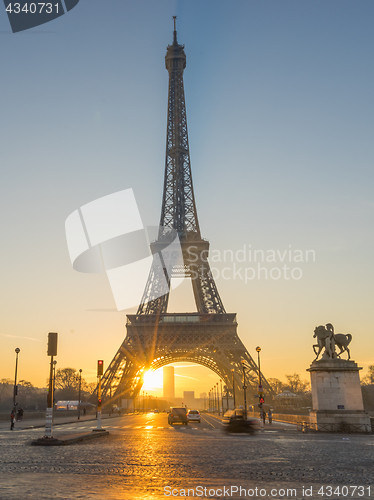 Image of The Eiffel tower at sunrise in Paris