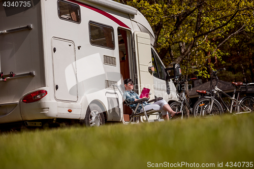 Image of Family vacation travel, holiday trip in motorhome