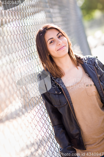 Image of Beautiful Happy Mixed Race Young Woman Portrait Outside.