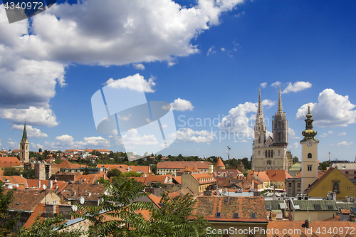 Image of Zagreb cathedral and St Catherine church, panoramic view from Up