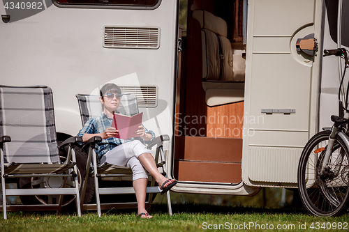 Image of Family vacation travel, holiday trip in motorhome