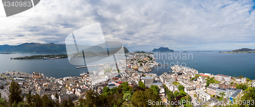 Image of Aksla at the city of Alesund , Norway panorama