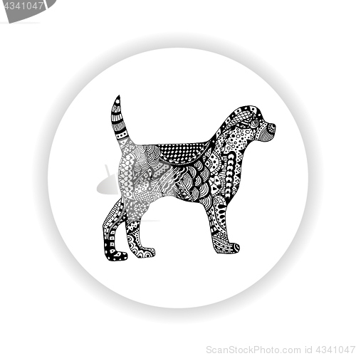 Image of Black and white dog with hand-drawn pattern