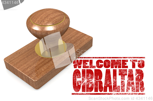 Image of Red rubber stamp with welcome to Gibraltar