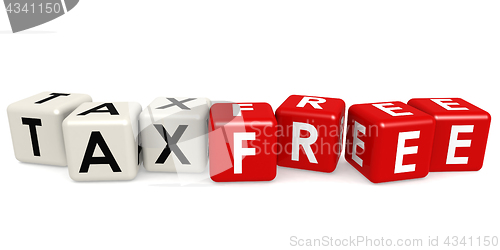 Image of Red and white cube with tax free word