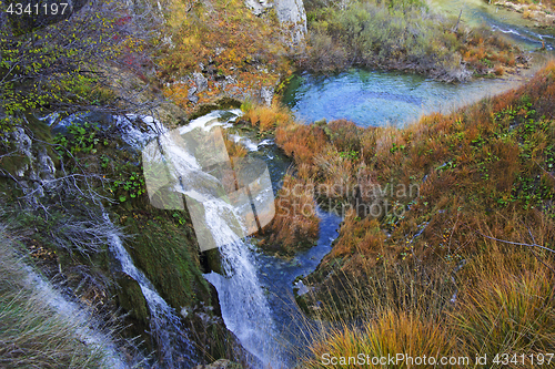 Image of Plitvice Lakes and waterfalls with Autumn colors of  National Pa