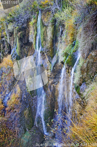 Image of Plitvice Lakes and waterfalls with Autumn colors of  National Pa