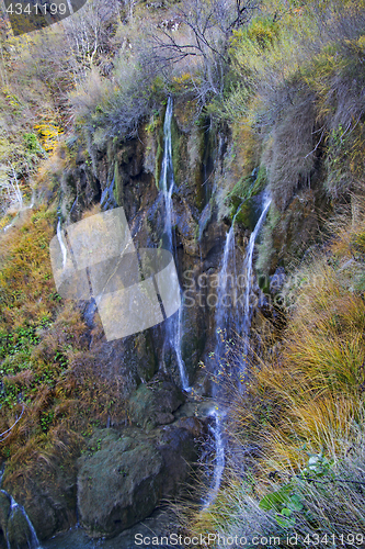 Image of Plitvice Lakes and waterfalls with Autumn colors of  National Pa