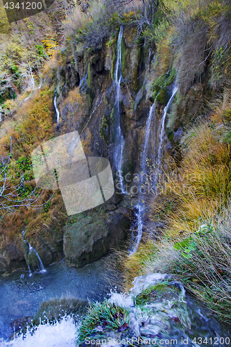 Image of Plitvice Lakes and waterfalls with Autumn colors of  National Pa