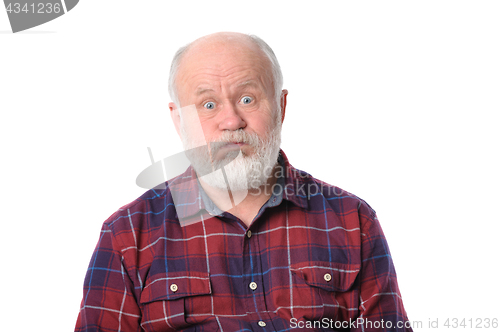 Image of sad senior man, isolated on white