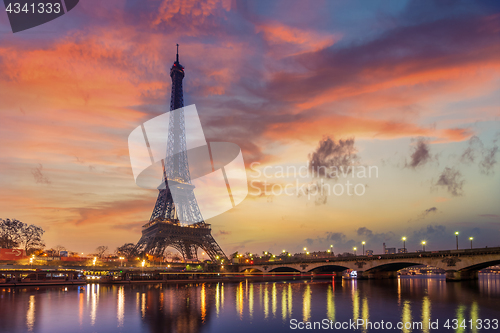 Image of The Eiffel tower at sunrise in Paris