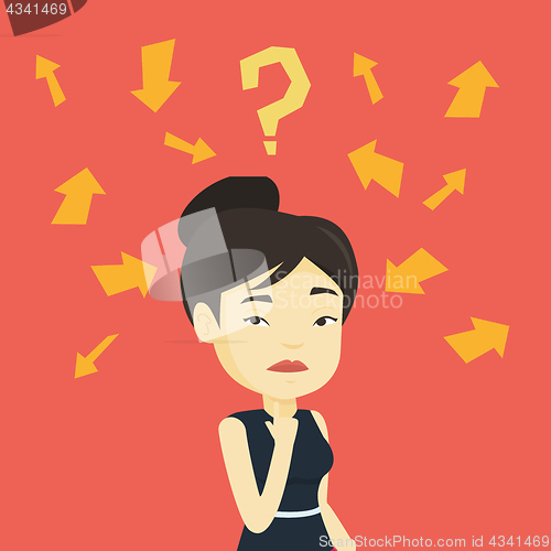 Image of Young business woman thinking vector illustration.