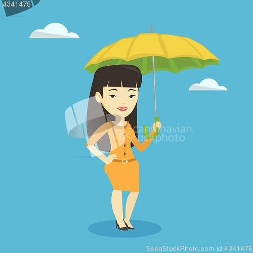 Image of Business woman insurance agent with umbrella.