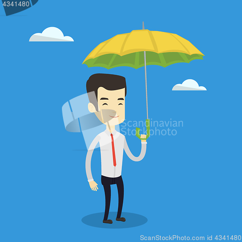 Image of Business man insurance agent with umbrella.