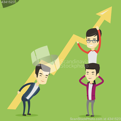 Image of Three business men holding growth graph.