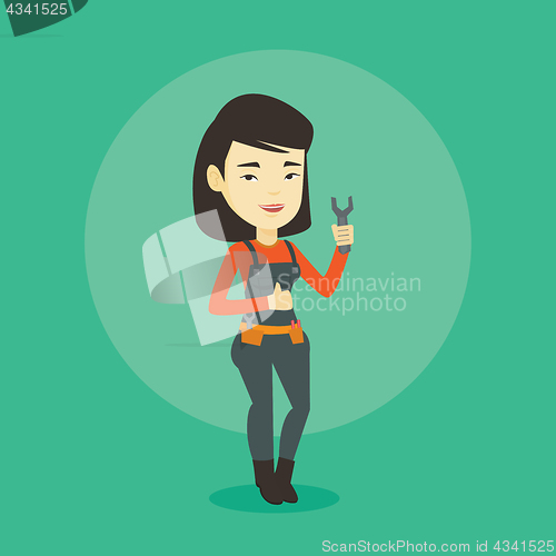 Image of Repairman holding spanner vector illustration.