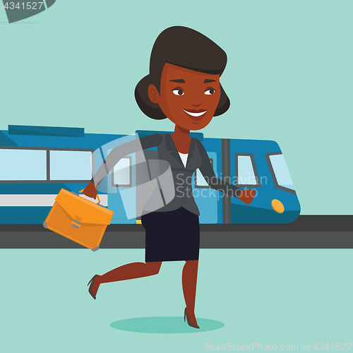 Image of Businesswoman at train station vector illustration