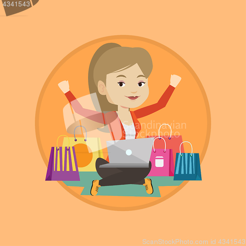 Image of Woman shopping online vector illustration.