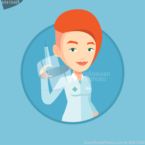 Image of Doctor holding syringe vector illustration.