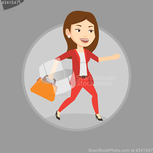 Image of Happy business woman running vector illustration.