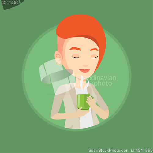 Image of Woman enjoying cup of coffee vector illustration