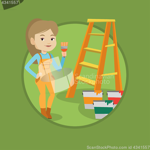 Image of Painter with paint brush vector illustration.