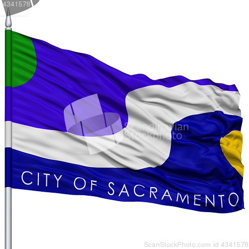 Image of Sacramento Flag on Flagpole, Waving on White Background