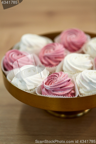 Image of close up of zephyr or marshmallow on cake stand