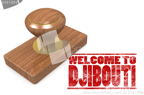 Image of Red rubber stamp with welcome to Djibouti