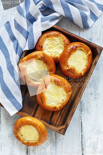 Image of Homemade little open pies with sweet cheese.