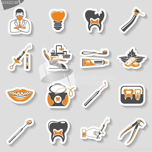 Image of Dental Services sticker two color Icons Set
