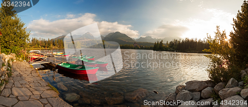 Image of Boat station on lake Strbske pleso near High Tatra Mountains