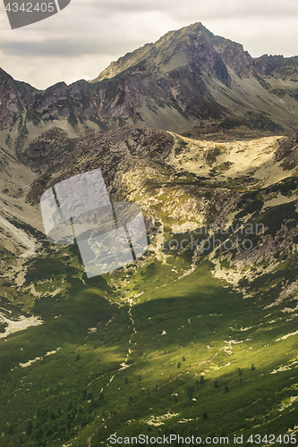 Image of High rocky peak Popradske pleso valley in High Tatra Mountains, Slovakia, Europe