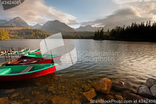 Image of Boat station on lake Strbske pleso near High Tatra Mountains