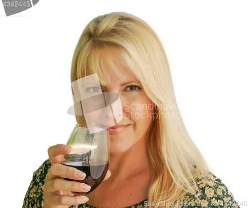 Image of Attractive Woman Holding Wine Glass Isolated on White Background