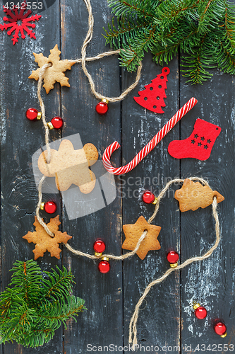 Image of Christmas gingerbread and holiday decorations.