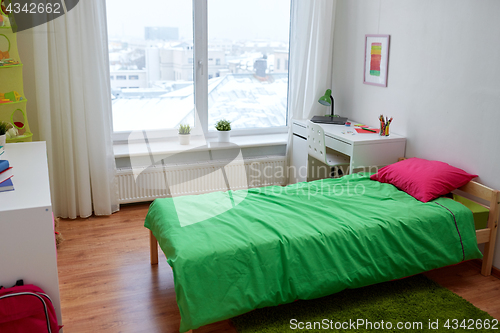 Image of kids room interior with bed and accessories