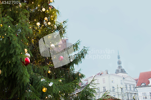 Image of close up of christmas tree at old town in tallinn