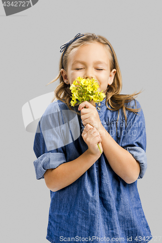 Image of Cute litle girl holdign flowers